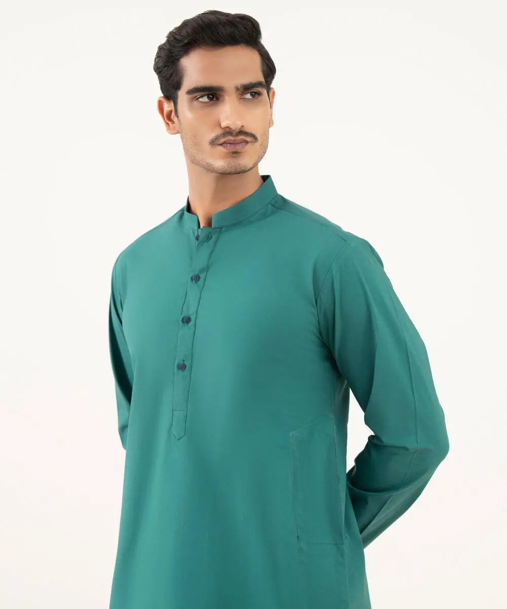 Gul Ahmed Men’s Unstitched Wash & Wear Unstitched Suit (Teal Green)