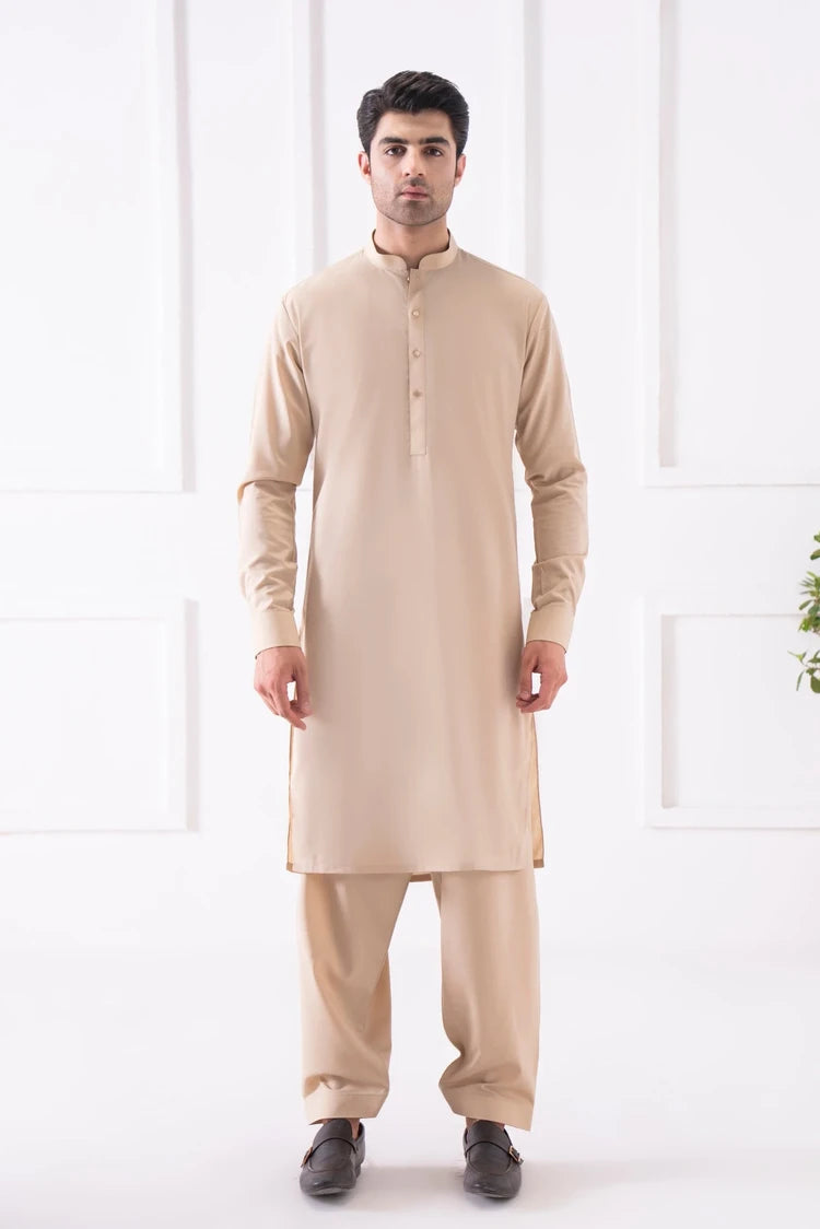 Grace Men’s Wash & Wear Unstitched Fabric Suit (Beige)