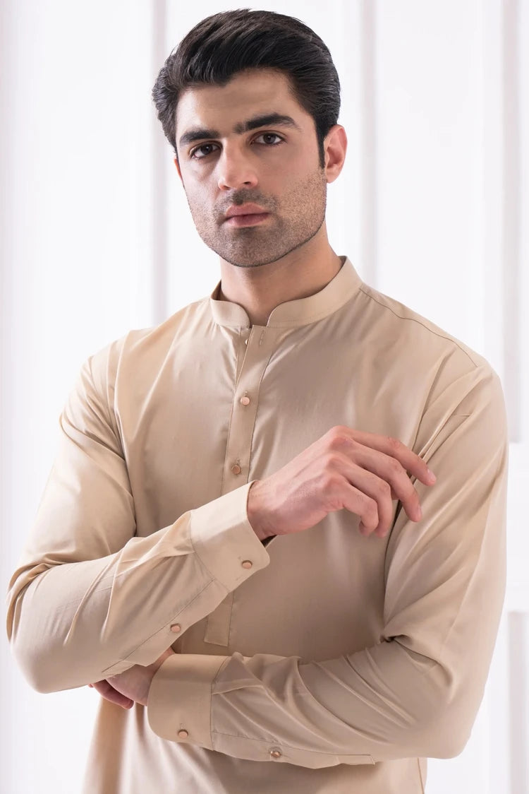 Grace Men’s Wash & Wear Unstitched Fabric Suit (Beige)