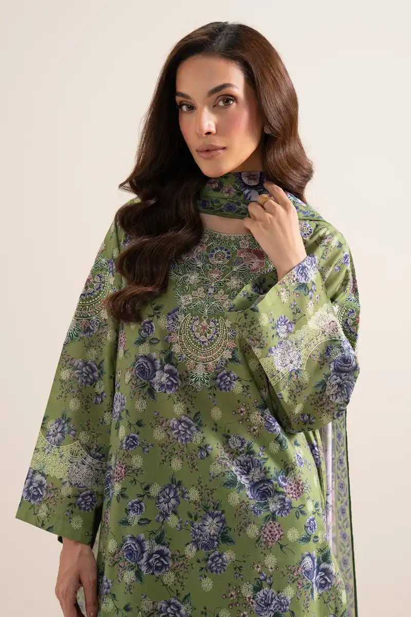 Sapphire 3-Piece Embroidered Unstitched Lawn Suit (Apple Green)