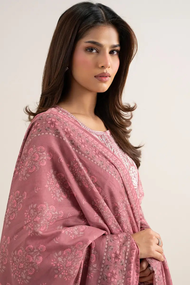 Sapphire 3-Piece Embroidered Unstitched Lawn Suit (Dark Tea Pink)