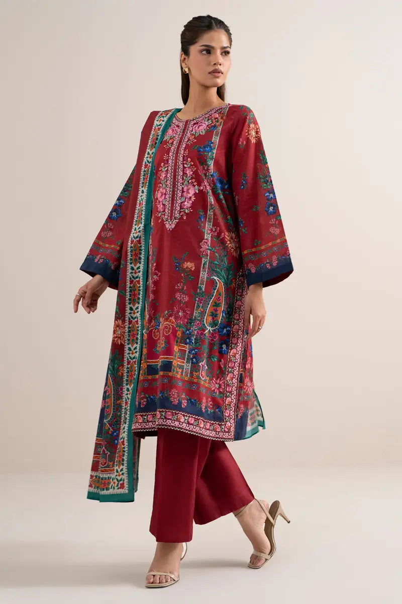 Sapphire 3-Piece Embroidered Unstitched Lawn Suit (Fuchsia)