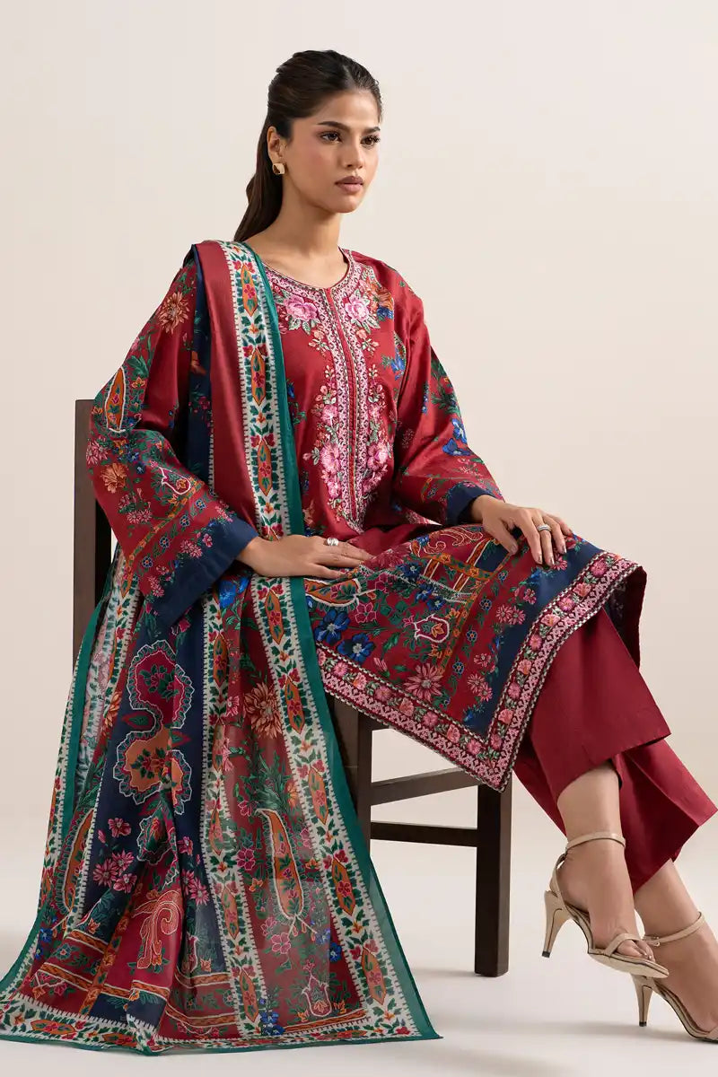 Sapphire 3-Piece Embroidered Unstitched Lawn Suit (Fuchsia)