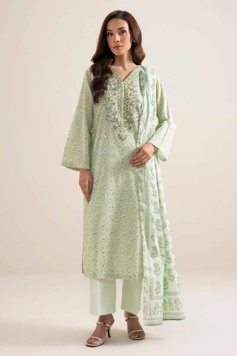 Sapphire 3-Piece Embroidered Unstitched Lawn Suit (Light Mint)