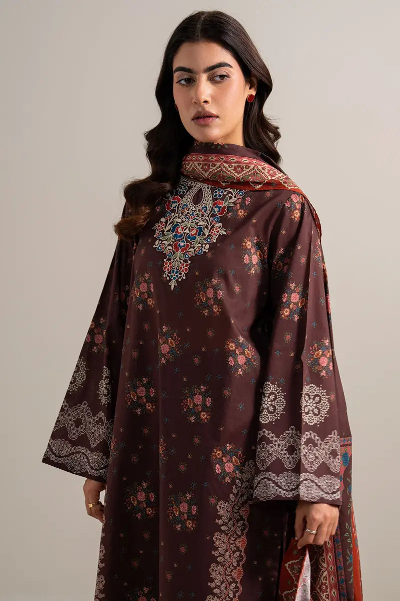 Sapphire 3-Piece Embroidered Unstitched Lawn Suit (Maroon)