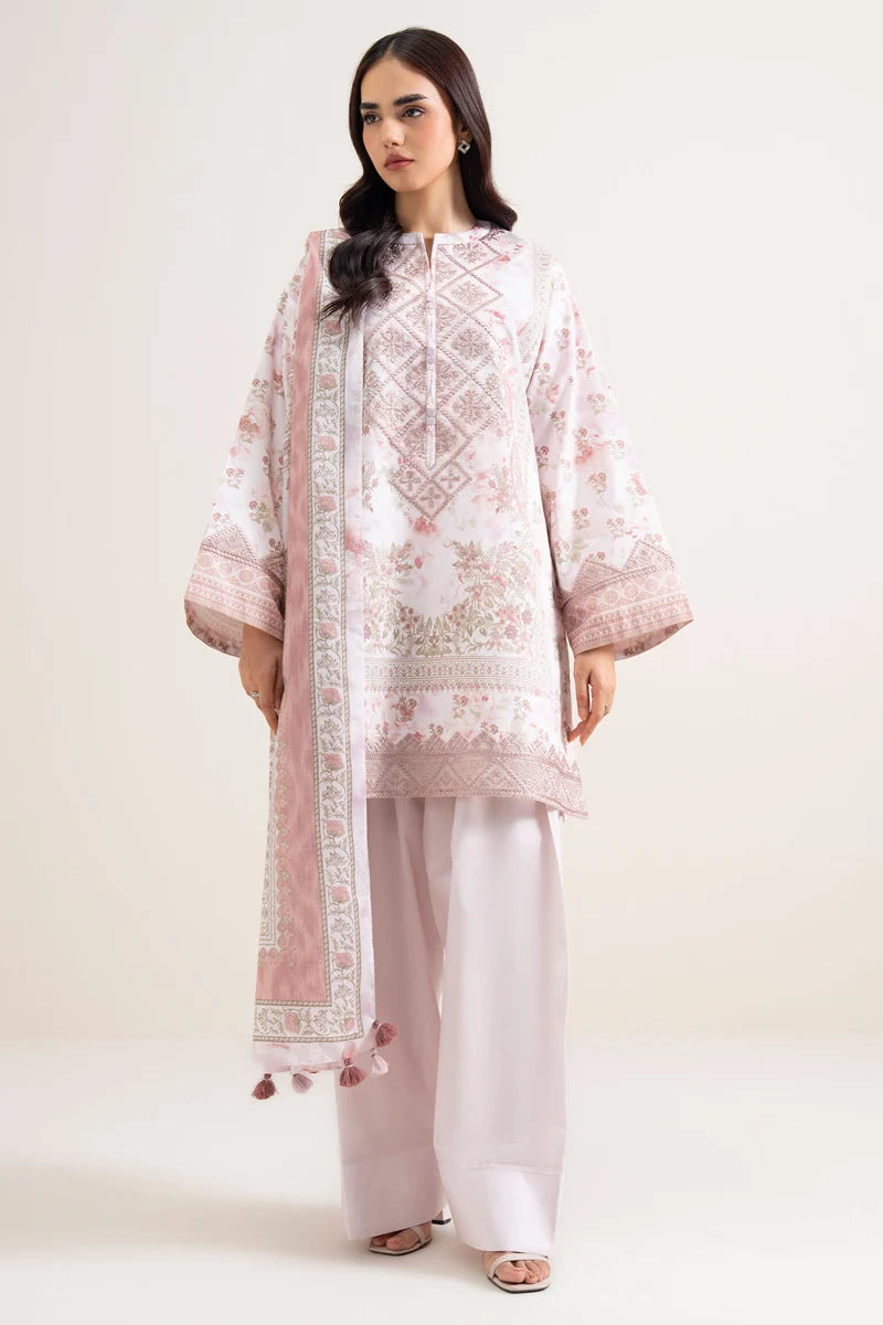 Sapphire 3-Piece Embroidered Unstitched Lawn Suit (Off White & Pink)