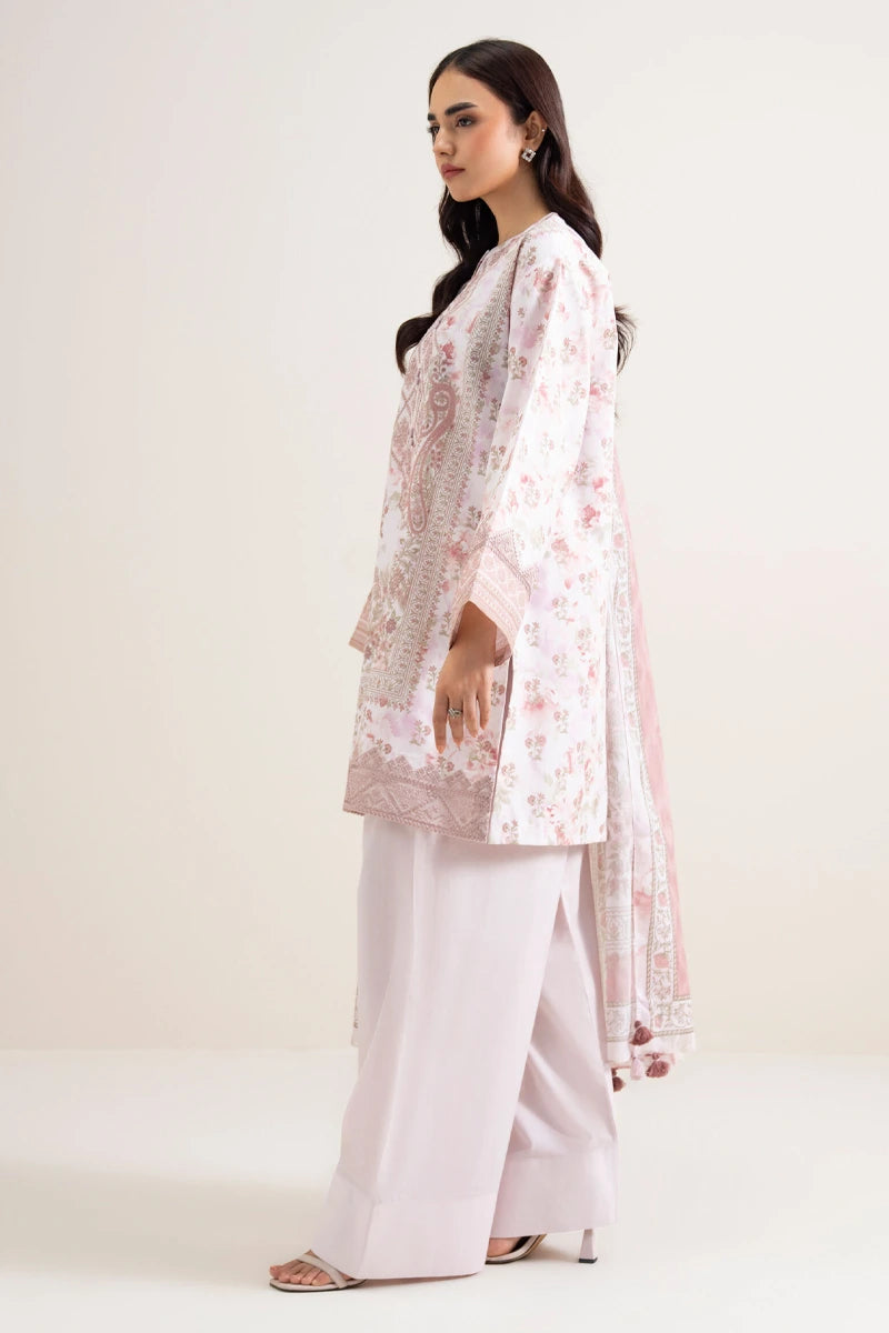 Sapphire 3-Piece Embroidered Unstitched Lawn Suit (Off White & Pink)