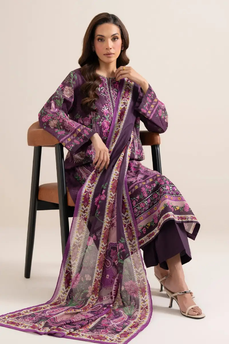Sapphire 3-Piece Embroidered Unstitched Lawn Suit (Purple)