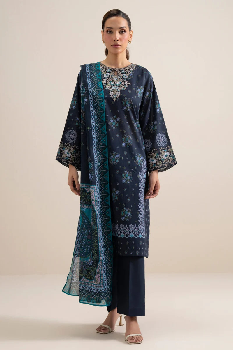 Sapphire 3-Piece Embroidered Unstitched Lawn Suit (Blue)