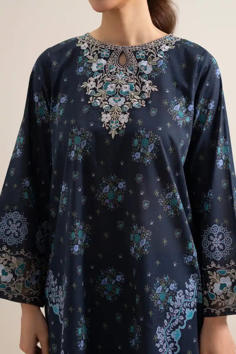 Sapphire 3-Piece Embroidered Unstitched Lawn Suit (Blue)