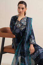 Sapphire 3-Piece Embroidered Unstitched Lawn Suit (Blue)