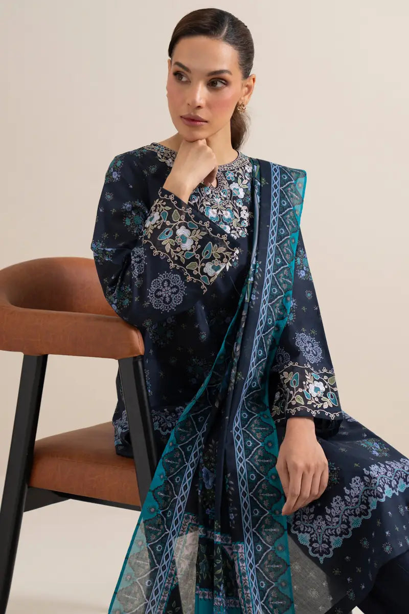 Sapphire 3-Piece Embroidered Unstitched Lawn Suit (Blue)
