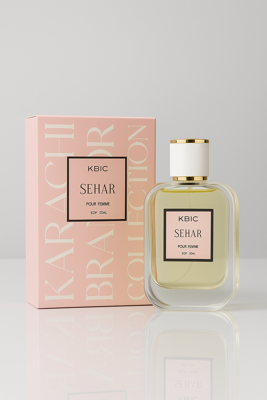 KARACHI BRAHMI Collection Sehar perfume bottle and packaging on a light gray background