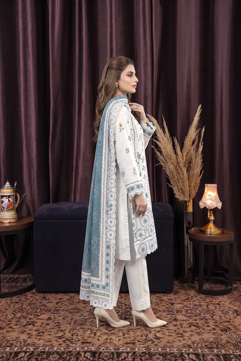 Zsh Stitched 3pc Printed Lawn Suit (Soft Pearl)