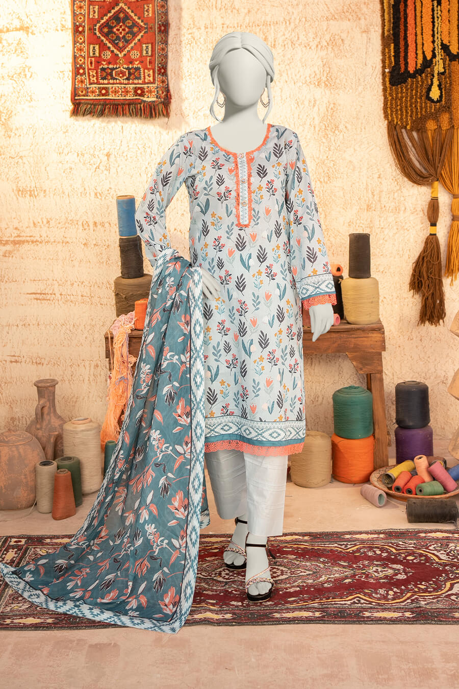 Almeerah Estiva – Premium Digital Three Piece Suit (Aqua Squeeze)