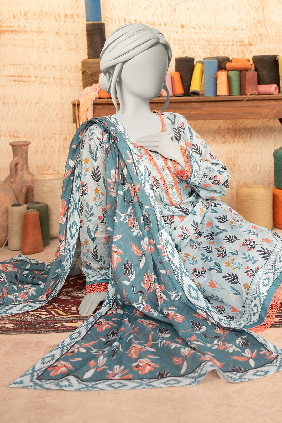 Almeerah Estiva – Premium Digital Three Piece Suit (Aqua Squeeze)