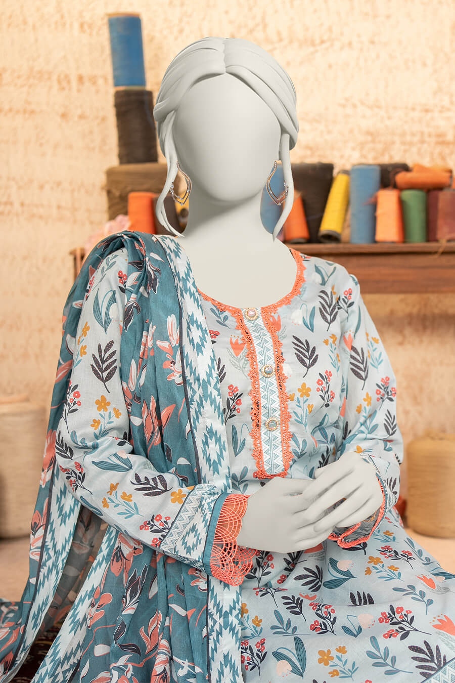 Almeerah Estiva – Premium Digital Three Piece Suit (Aqua Squeeze)