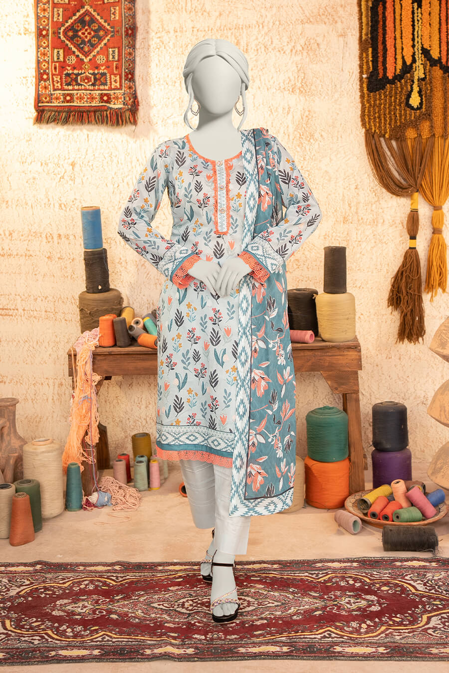 Almeerah Estiva – Premium Digital Three Piece Suit (Aqua Squeeze)