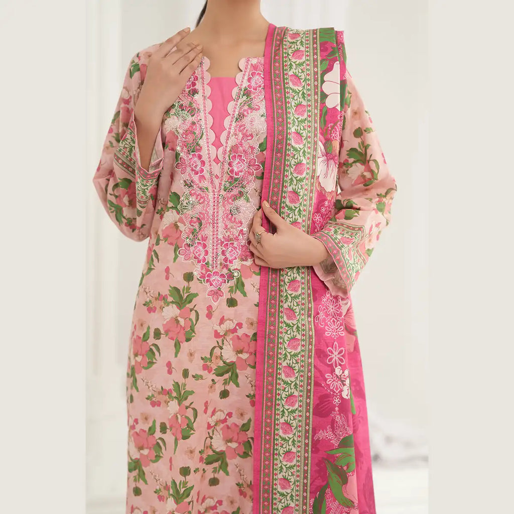 Tehzeeb by KBC Fashion – 3 Pcs Unstitched Embroidered Khaddar - Peach