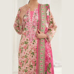 Tehzeeb by KBC Fashion – 3 Pcs Unstitched Embroidered Khaddar - Peach