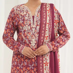 Tehzeeb by KBC Fashion – 3 Pcs Unstitched Embroidered Khaddar - Maroon