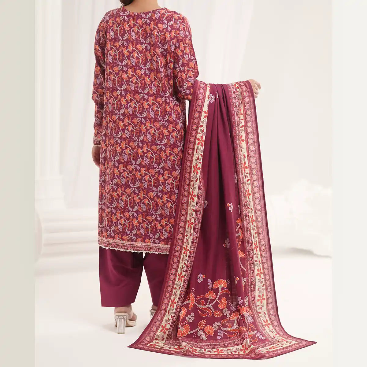 Tehzeeb by KBC Fashion – 3 Pcs Unstitched Embroidered Khaddar - Maroon