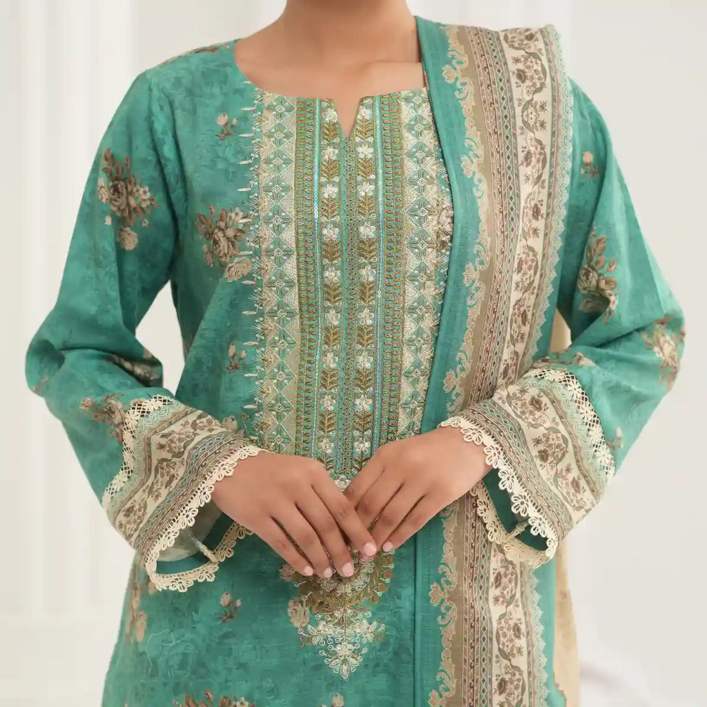 Tehzeeb by KBC Fashion – 3 Pcs Unstitched Embroidered Khaddar - Green