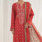 Tehzeeb by KBC Fashion – 3 Pcs Unstitched Embroidered Khaddar - Red