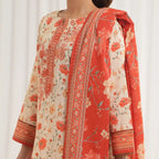 Tehzeeb by KBC Fashion – 3 Pcs Unstitched Embroidered Khaddar - Cream & Orange