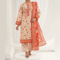 Tehzeeb by KBC Fashion – 3 Pcs Unstitched Embroidered Khaddar - Cream & Orange