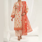 Tehzeeb by KBC Fashion – 3 Pcs Unstitched Embroidered Khaddar - Cream & Orange