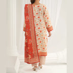 Tehzeeb by KBC Fashion – 3 Pcs Unstitched Embroidered Khaddar - Cream & Orange