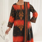 Tehzeeb by KBC Fashion – 3 Pcs Unstitched Embroidered Khaddar - Orange & Black