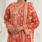 Tehzeeb by KBC Fashion – 3 Pcs Unstitched Embroidered Khaddar - Cream & Red