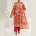 Tehzeeb by KBC Fashion – 3 Pcs Unstitched Embroidered Khaddar - Cream & Red