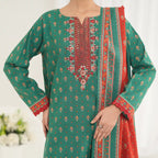 Tehzeeb by KBC Fashion – 3 Pcs Unstitched Embroidered Khaddar - Bottle Green