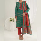 Tehzeeb by KBC Fashion – 3 Pcs Unstitched Embroidered Khaddar - Bottle Green