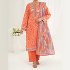 Tehzeeb by KBC Fashion – 3 Pcs Unstitched Embroidered Khaddar - Light Orange