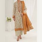 Tehzeeb by KBC Fashion – 3 Pcs Unstitched Embroidered Khaddar - Pista & Rust