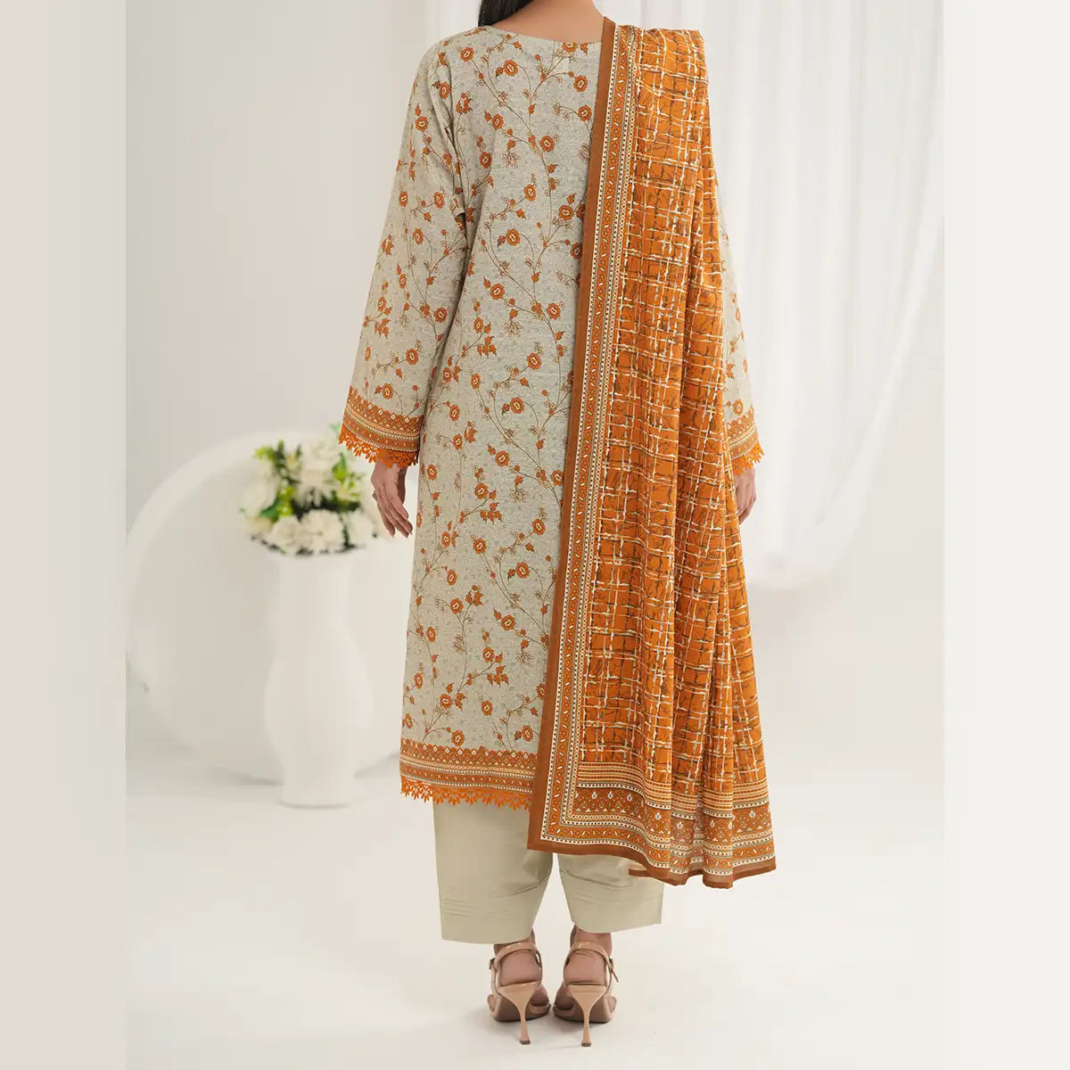 Tehzeeb by KBC Fashion – 3 Pcs Unstitched Embroidered Khaddar - Pista & Rust