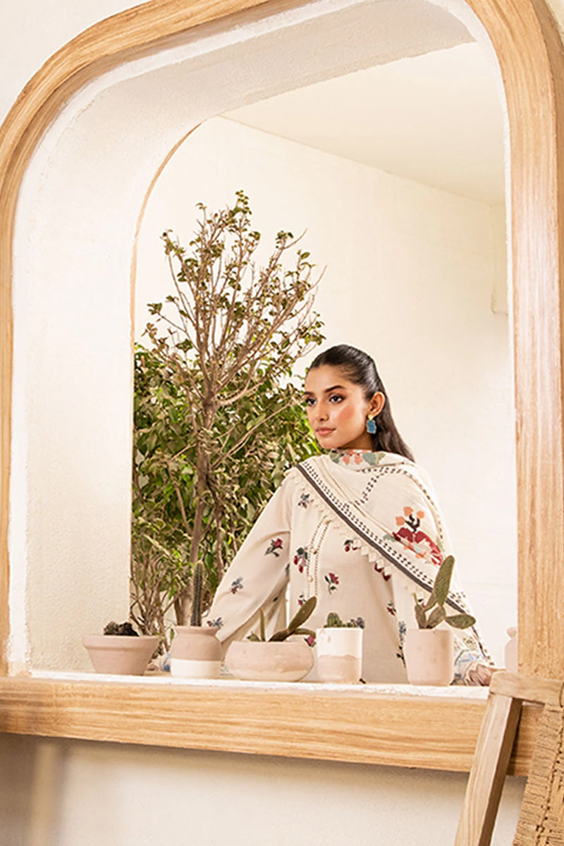 Elahéh By M.Fabrics - 3PC Unstitched Printed Lawn Suit (Off White)