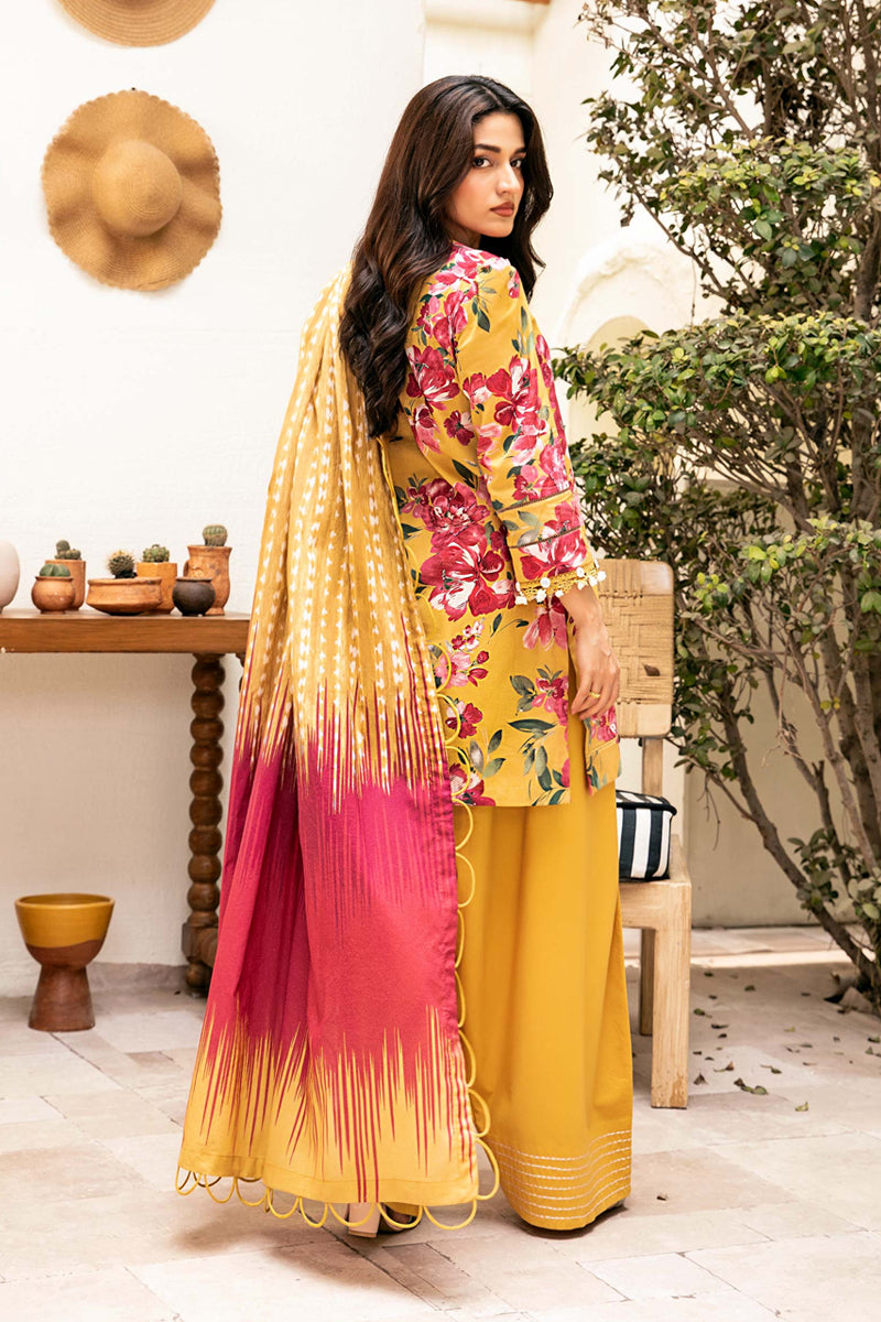 Elahéh By M.Fabrics - 3PC Unstitched Printed Lawn Suit (Yellow & Pink Violet)