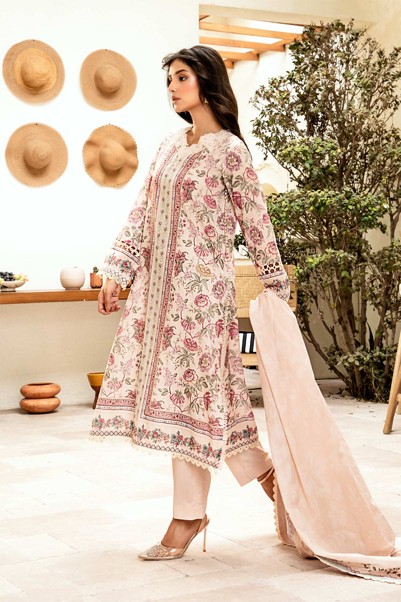 Elahéh By M.Fabrics - 3PC Unstitched Printed Lawn Suit (Rose & White)