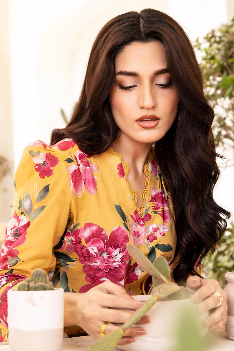 Elahéh By M.Fabrics - 3PC Unstitched Printed Lawn Suit (Yellow & Pink Violet)