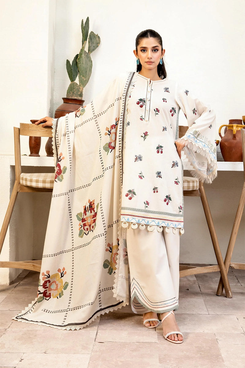Elahéh By M.Fabrics - 3PC Unstitched Printed Lawn Suit (Off White)