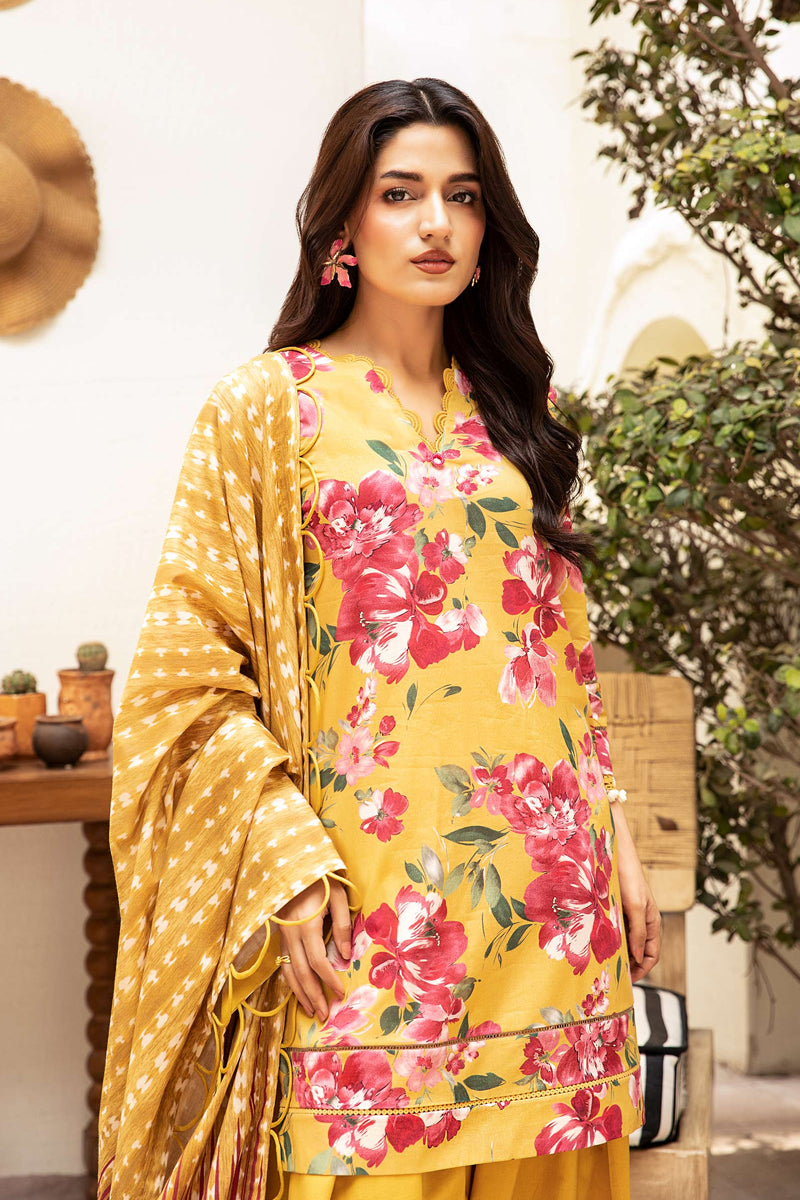 Elahéh By M.Fabrics - 3PC Unstitched Printed Lawn Suit (Yellow & Pink Violet)