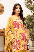 Elahéh By M.Fabrics - 3PC Unstitched Printed Lawn Suit (Yellow & Pink Violet)