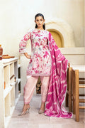 Elahéh By M.Fabrics - 3PC Unstitched Printed Lawn Suit (Dark Pink & White)