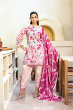 Elahéh By M.Fabrics - 3PC Unstitched Printed Lawn Suit (Dark Pink & White)