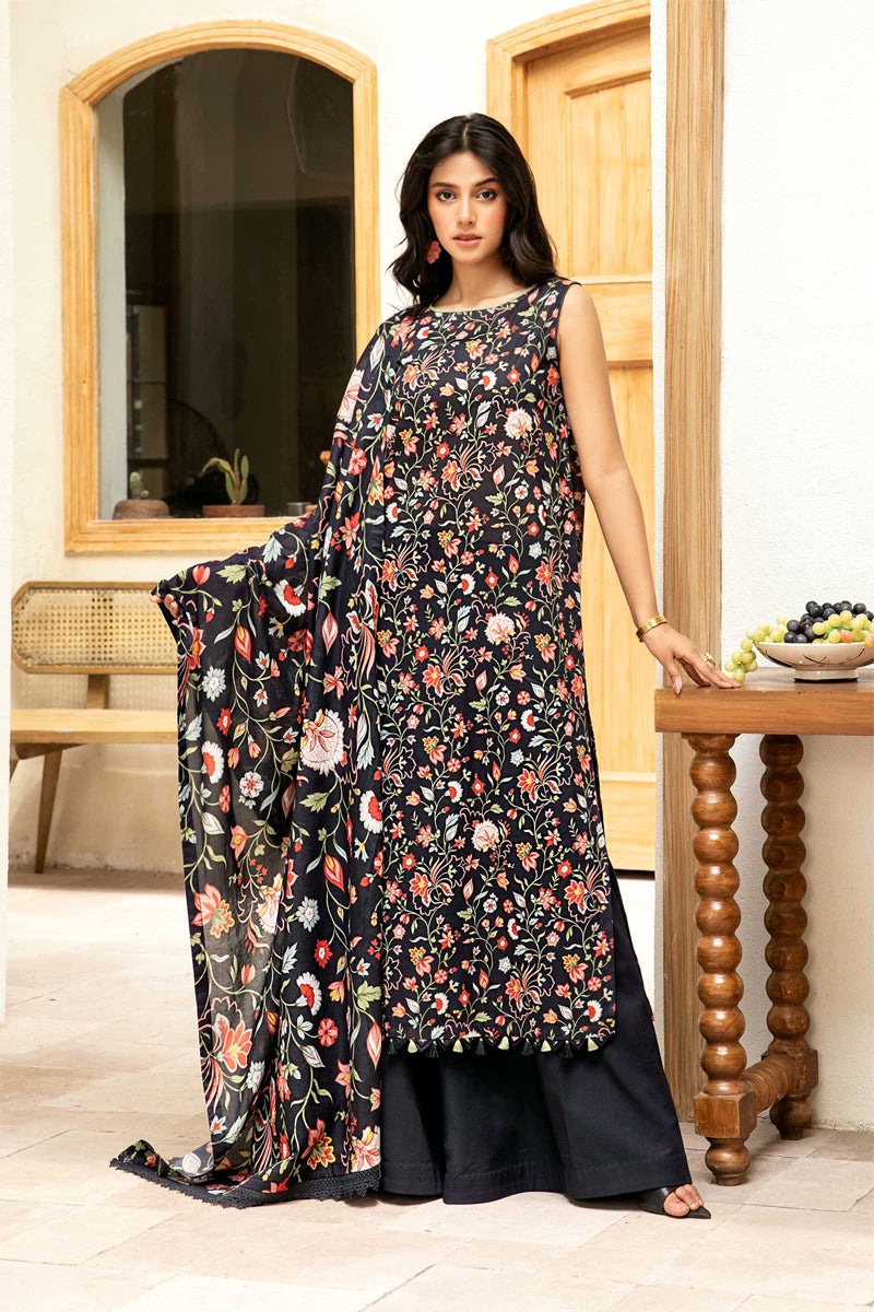 Elahéh By M.Fabrics - 3PC Unstitched Printed Lawn Suit (Black)